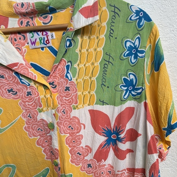 Jams World Women’s Aloha Lei Hawaiian Print Cropped Button Front Shirt Size XL - Picture 4 of 7